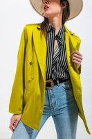 Q2 - Original Double Breasted Satin Blazer in Lime Green