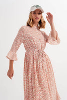 Q2 - Original Buttoned Midi Dress With High Collar in Floral Print Coral