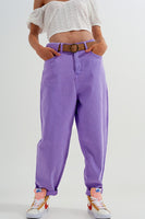 Q2 - Original High Waisted Loose Tapered Leg Jeans in Purple