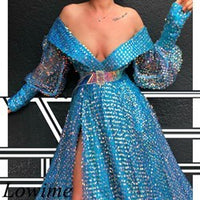 Original African Style Plus Size Celebrity Dresses 2019 Long Sleeves V-Neck Formal Evening Party Gowns Dubai Women Prom Gowns Vestidos