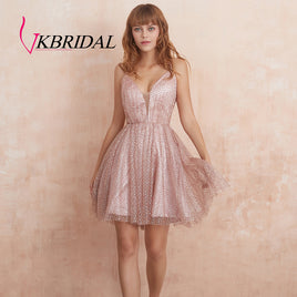 VKBRIDAL - Original Cross Back A Line Tulle Graduation Party Dresses Sparkle Cocktail Gowns Short for Junior Homecoming Dresses 2019