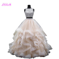 Original Luxury Crystals Two Pieces Ball Gown Quinceanera Dresses O-Neck Beaded Open Back Pageant Gown Long Tiered Organza Sweet 16 Dress