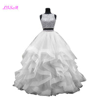 Original Luxury Crystals Two Pieces Ball Gown Quinceanera Dresses O-Neck Beaded Open Back Pageant Gown Long Tiered Organza Sweet 16 Dress