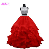 Original Luxury Crystals Two Pieces Ball Gown Quinceanera Dresses O-Neck Beaded Open Back Pageant Gown Long Tiered Organza Sweet 16 Dress