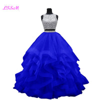 Original Luxury Crystals Two Pieces Ball Gown Quinceanera Dresses O-Neck Beaded Open Back Pageant Gown Long Tiered Organza Sweet 16 Dress