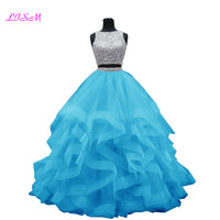 Original Luxury Crystals Two Pieces Ball Gown Quinceanera Dresses O-Neck Beaded Open Back Pageant Gown Long Tiered Organza Sweet 16 Dress