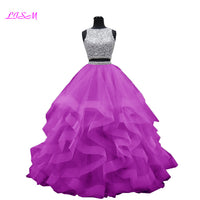 Original Luxury Crystals Two Pieces Ball Gown Quinceanera Dresses O-Neck Beaded Open Back Pageant Gown Long Tiered Organza Sweet 16 Dress