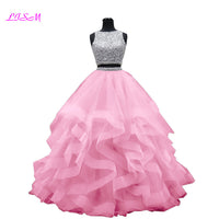 Original Luxury Crystals Two Pieces Ball Gown Quinceanera Dresses O-Neck Beaded Open Back Pageant Gown Long Tiered Organza Sweet 16 Dress