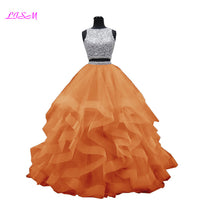 Original Luxury Crystals Two Pieces Ball Gown Quinceanera Dresses O-Neck Beaded Open Back Pageant Gown Long Tiered Organza Sweet 16 Dress