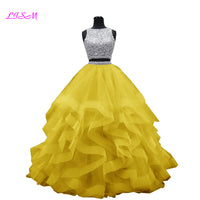 Original Luxury Crystals Two Pieces Ball Gown Quinceanera Dresses O-Neck Beaded Open Back Pageant Gown Long Tiered Organza Sweet 16 Dress