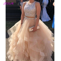 Original Luxury Crystals Two Pieces Ball Gown Quinceanera Dresses O-Neck Beaded Open Back Pageant Gown Long Tiered Organza Sweet 16 Dress