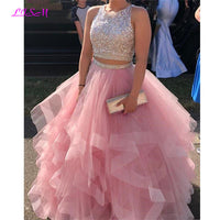 Original Luxury Crystals Two Pieces Ball Gown Quinceanera Dresses O-Neck Beaded Open Back Pageant Gown Long Tiered Organza Sweet 16 Dress