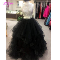 Original Luxury Crystals Two Pieces Ball Gown Quinceanera Dresses O-Neck Beaded Open Back Pageant Gown Long Tiered Organza Sweet 16 Dress