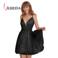 VKBRIDAL - Original Cross Back A Line Tulle Graduation Party Dresses Sparkle Cocktail Gowns Short for Junior Homecoming Dresses 2019