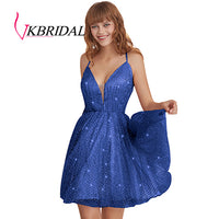 VKBRIDAL - Original Cross Back A Line Tulle Graduation Party Dresses Sparkle Cocktail Gowns Short for Junior Homecoming Dresses 2019