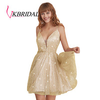 VKBRIDAL - Original Cross Back A Line Tulle Graduation Party Dresses Sparkle Cocktail Gowns Short for Junior Homecoming Dresses 2019