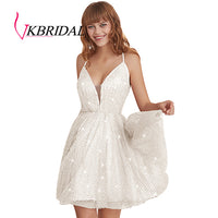 VKBRIDAL - Original Cross Back A Line Tulle Graduation Party Dresses Sparkle Cocktail Gowns Short for Junior Homecoming Dresses 2019