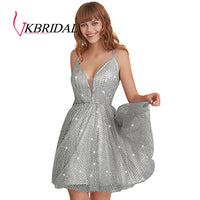 VKBRIDAL - Original Cross Back A Line Tulle Graduation Party Dresses Sparkle Cocktail Gowns Short for Junior Homecoming Dresses 2019