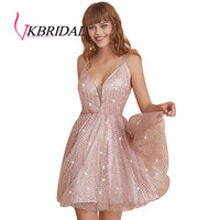 VKBRIDAL - Original Cross Back A Line Tulle Graduation Party Dresses Sparkle Cocktail Gowns Short for Junior Homecoming Dresses 2019