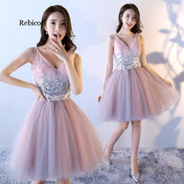 Original Contrast Pink Short Sweat Lady Girl Women Princess Bridesmaid Banquet Performance Party Ball Dress Gown Free Shipping