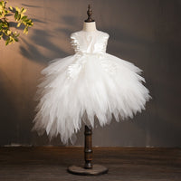 Original Swan Crystal Tulle Evening Ball Gown Trailing Communion Dress Pageant Dress for Birthday Party Dress Beading Flower Girl Dresses