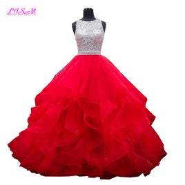 Original Vestidos De 15 Anos Crystals Ball Gown Quinceanera Dresses Organza Red Prom Party Gowns Ruffled Sequins Beaded Sweet 16 Dress