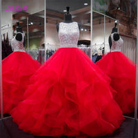 Original Vestidos De 15 Anos Crystals Ball Gown Quinceanera Dresses Organza Red Prom Party Gowns Ruffled Sequins Beaded Sweet 16 Dress