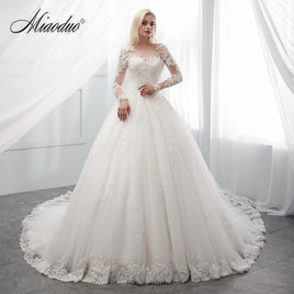 Original Vestidos De Noiva 2022 Elegant Long Sleeve Wedding Dress Tulle Appliques Beaded Princess Lace Wedding Ball Gown Robe De Mariee