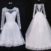 Original Vestido De Noiva 2022 Short Dress or 2 em 1 Wedding Dress Long Sleeves Lace Illusion Bridal Gowns