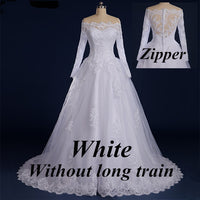 Original Vestido De Noiva 2022 Beaded Appliqued Long Sleeve Lace Wedding Dress Boat Neck Wedding Dress