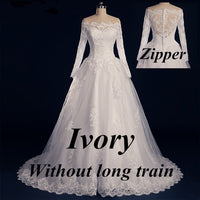 Original Vestido De Noiva 2022 Beaded Appliqued Long Sleeve Lace Wedding Dress Boat Neck Wedding Dress