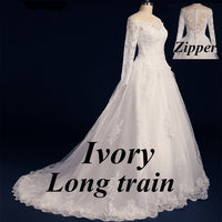 Original Vestido De Noiva 2022 Beaded Appliqued Long Sleeve Lace Wedding Dress Boat Neck Wedding Dress