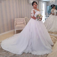 Original White Appliques Plus Size Wedding Dress 2022 Long Sleeves Lace Up Back African Gown Vestido De Noiva