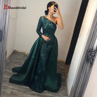 Original Elegant Wedding Evening Night Dress for Women 2022 Muslim Long Sleeves Mermaid with Detachable Train Sequined Prom Party Gowns