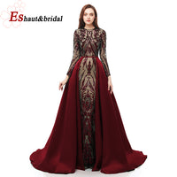 Original Elegant Wedding Evening Night Dress for Women 2022 Muslim Long Sleeves Mermaid with Detachable Train Sequined Prom Party Gowns