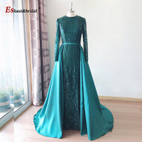 Original Elegant Wedding Evening Night Dress for Women 2022 Muslim Long Sleeves Mermaid with Detachable Train Sequined Prom Party Gowns