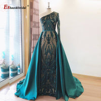 Original Elegant Wedding Evening Night Dress for Women 2022 Muslim Long Sleeves Mermaid with Detachable Train Sequined Prom Party Gowns