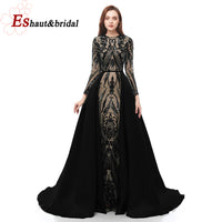 Original Elegant Wedding Evening Night Dress for Women 2022 Muslim Long Sleeves Mermaid with Detachable Train Sequined Prom Party Gowns