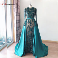 Original Elegant Wedding Evening Night Dress for Women 2022 Muslim Long Sleeves Mermaid with Detachable Train Sequined Prom Party Gowns