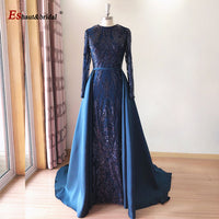 Original Elegant Wedding Evening Night Dress for Women 2022 Muslim Long Sleeves Mermaid with Detachable Train Sequined Prom Party Gowns