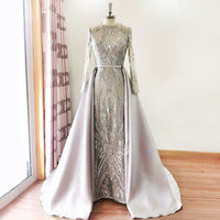 Original Elegant Wedding Evening Night Dress for Women 2022 Muslim Long Sleeves Mermaid with Detachable Train Sequined Prom Party Gowns