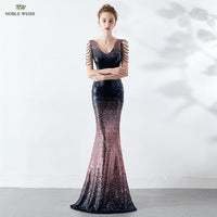 Original Prom Dresses V-Neck Prom Dress Sexy Sequin Vestidos De Gala Zipper Back Mermaid Floor Length Prom Gown