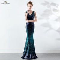 Original Prom Dresses V-Neck Prom Dress Sexy Sequin Vestidos De Gala Zipper Back Mermaid Floor Length Prom Gown