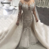 Original Sumnus Elegant Mermaid Wedding Dresses With Overskirt Sexy Backless Lace African Aribic Bridal Gowns robe de soiree