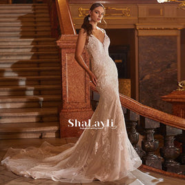 Original Luxury Wedding Dress Elegant Multi-layer Lotus Leaf Yarn V-neck Beading Wedding Gowns Crystal Lace Up White Vestido De Noiva