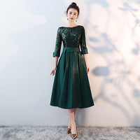 Original Green Medium Long Mother of the Bride Dresses 2018 New Sequined Tea-Length Elegant Formal Long Dresses With 3/4 Sleeve