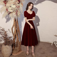 Original Short Sleeve Winter Evening Dresses 2020 Burgundy Long V-neck Pearl Velour Prom Gown Cap Sleeve Party Celebrity Jurken Elegant