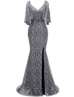 VKBRIDAL - Original V-neck Lace Mother of the Bridal Dresses Luxury Crystal Mermaid Evening Dress with Slit Long Wedding Guest Formal Gowns